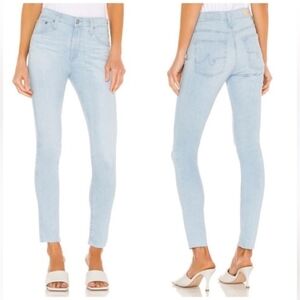 AG Adriano Goldschmied Light Blue Farrah High Rise Skinny Raw Hem Ankle Size 27